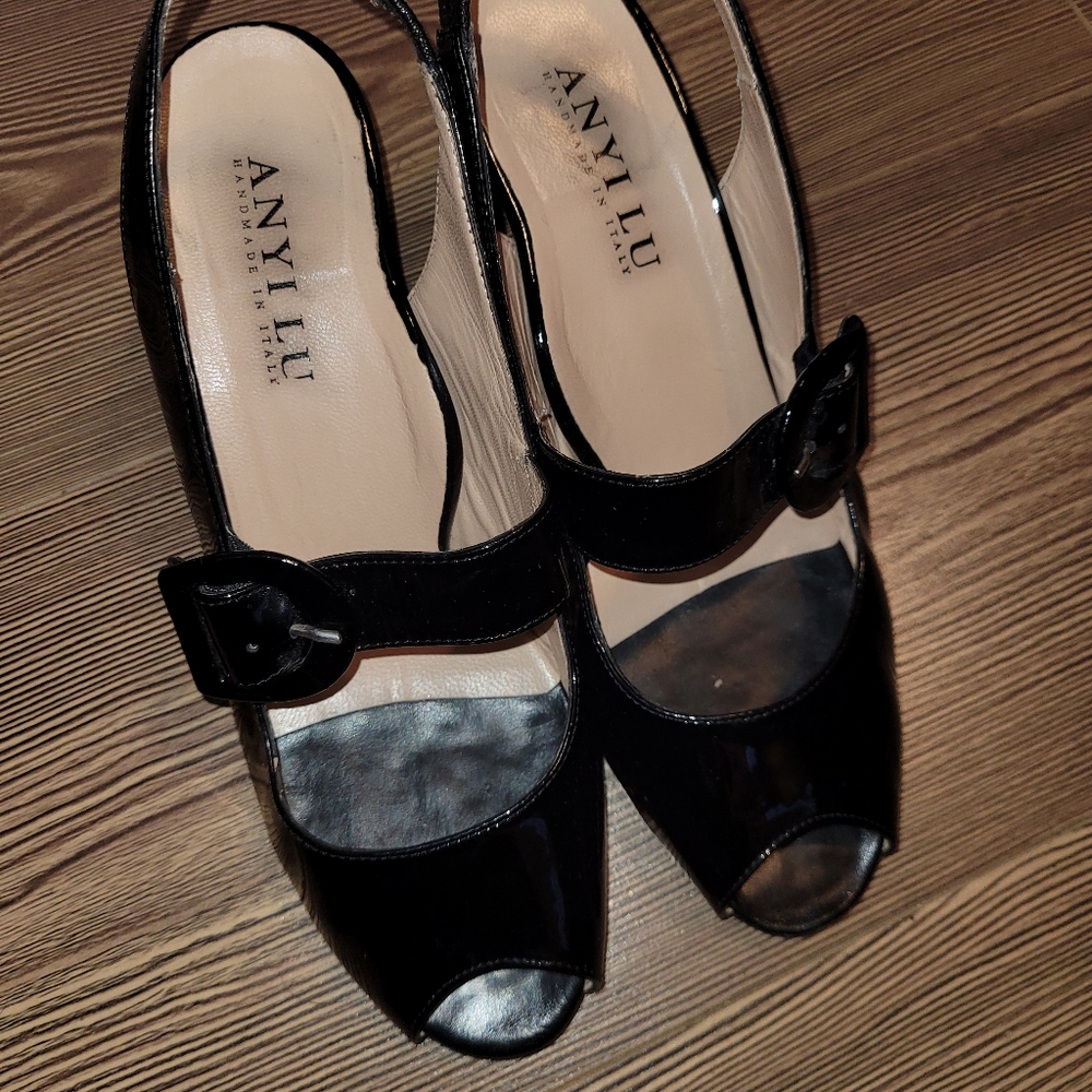 Anyi Lu Tulip Patent Leather Open Toe Mary Jane Slingback 40